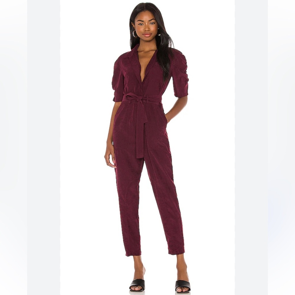 Joie REVOLVE Neal Deep wine Button-Up Jumpsuit pockets belted